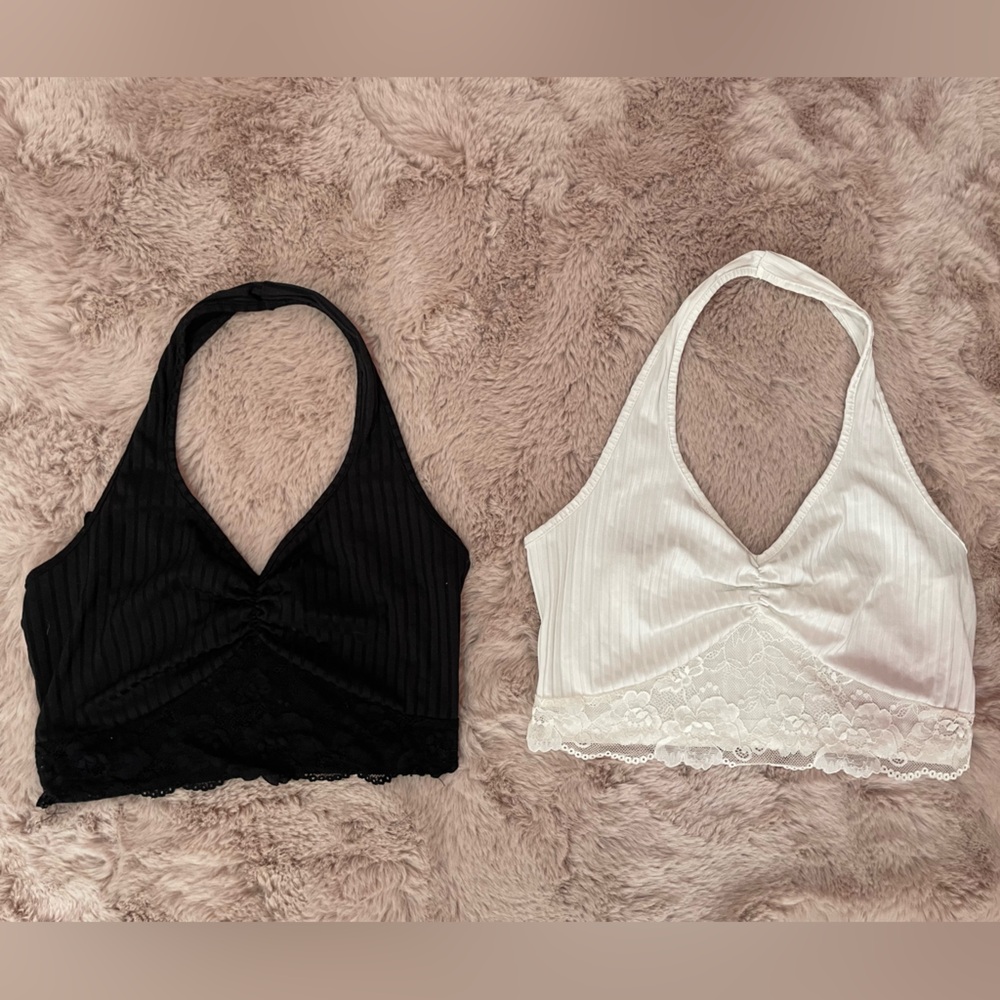 Elegant Black and White Lace halter Set